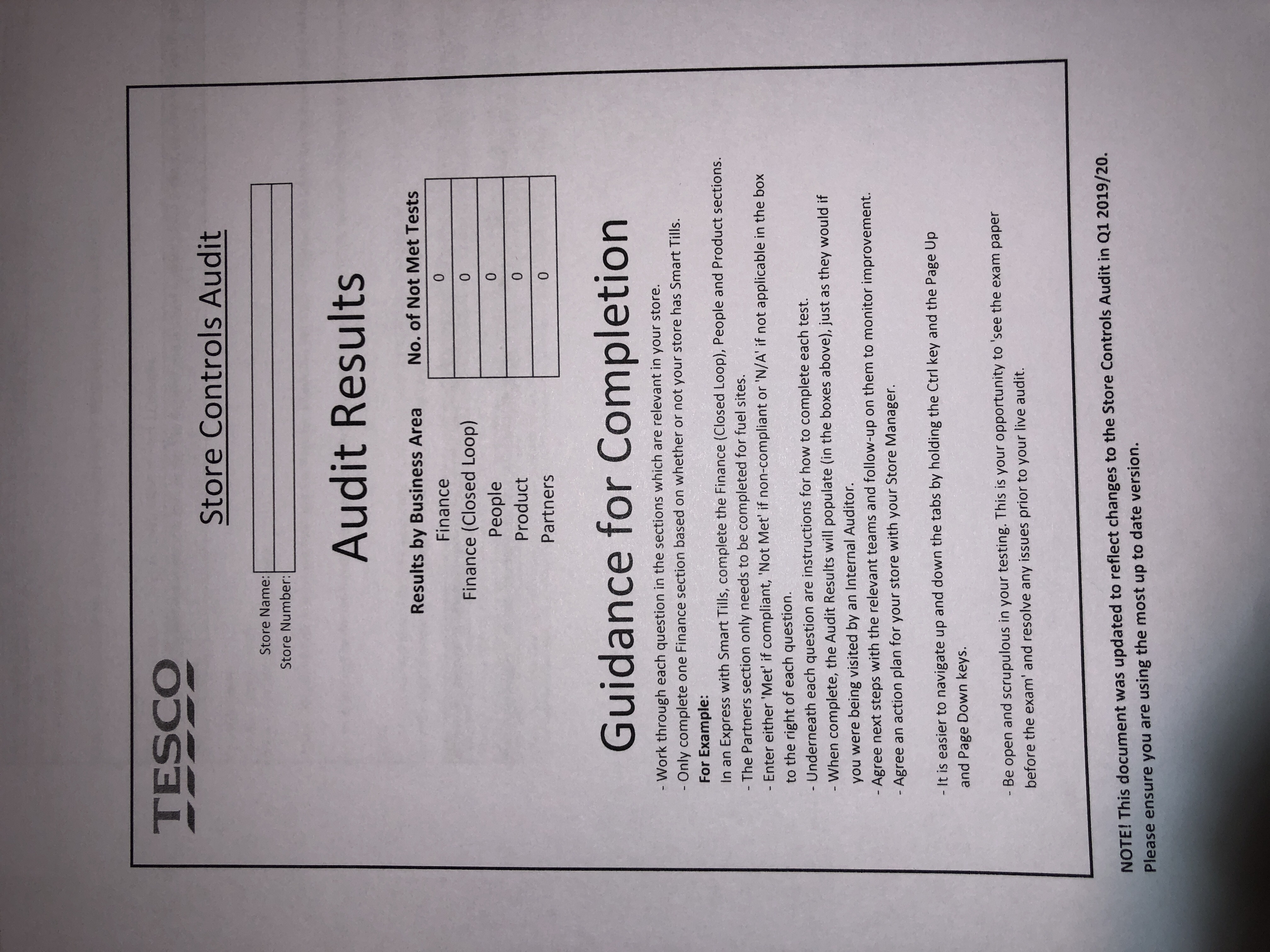 Store Controls Audit for Closed Loop Stores 2019