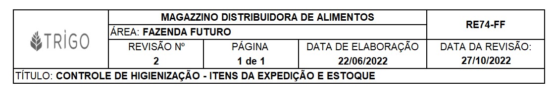 Controle de Higienização - Estoque e Expedição