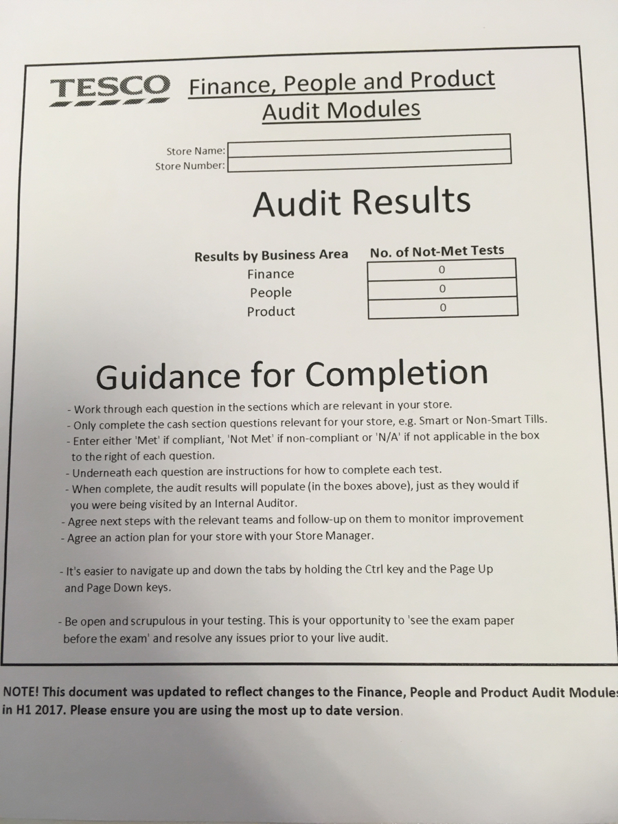 Store Controls Audit 2017 Hemel 