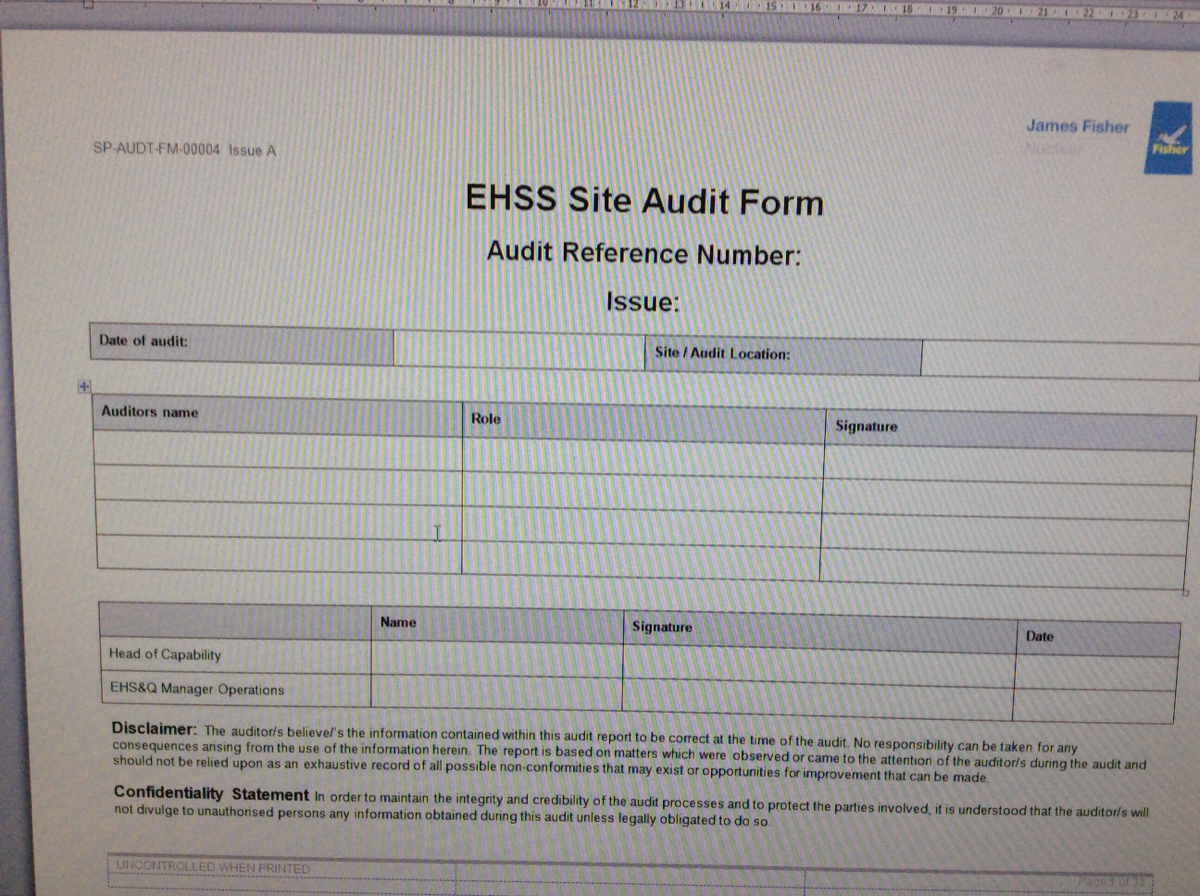 SGHWR EHSS Site Audit 