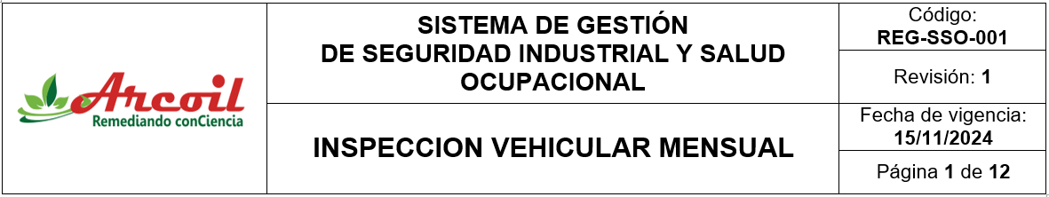 INSPECCIÓN VEHICULAR MENSUAL - ARCOIL