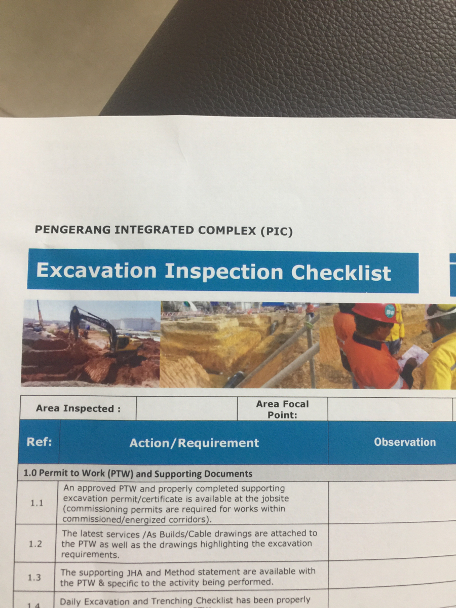 Excavation Inspection Checklist