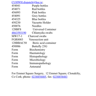 CUH Stock order for GP surgery 